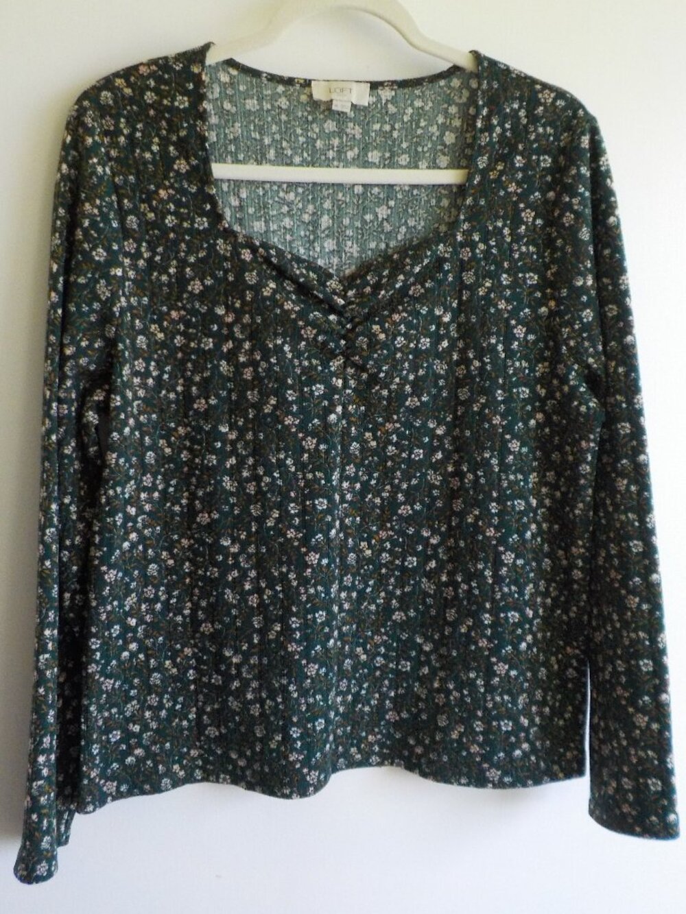 LOFT Blouse Top Tee - X-Large - Green Floral Long Sleeve (2511)